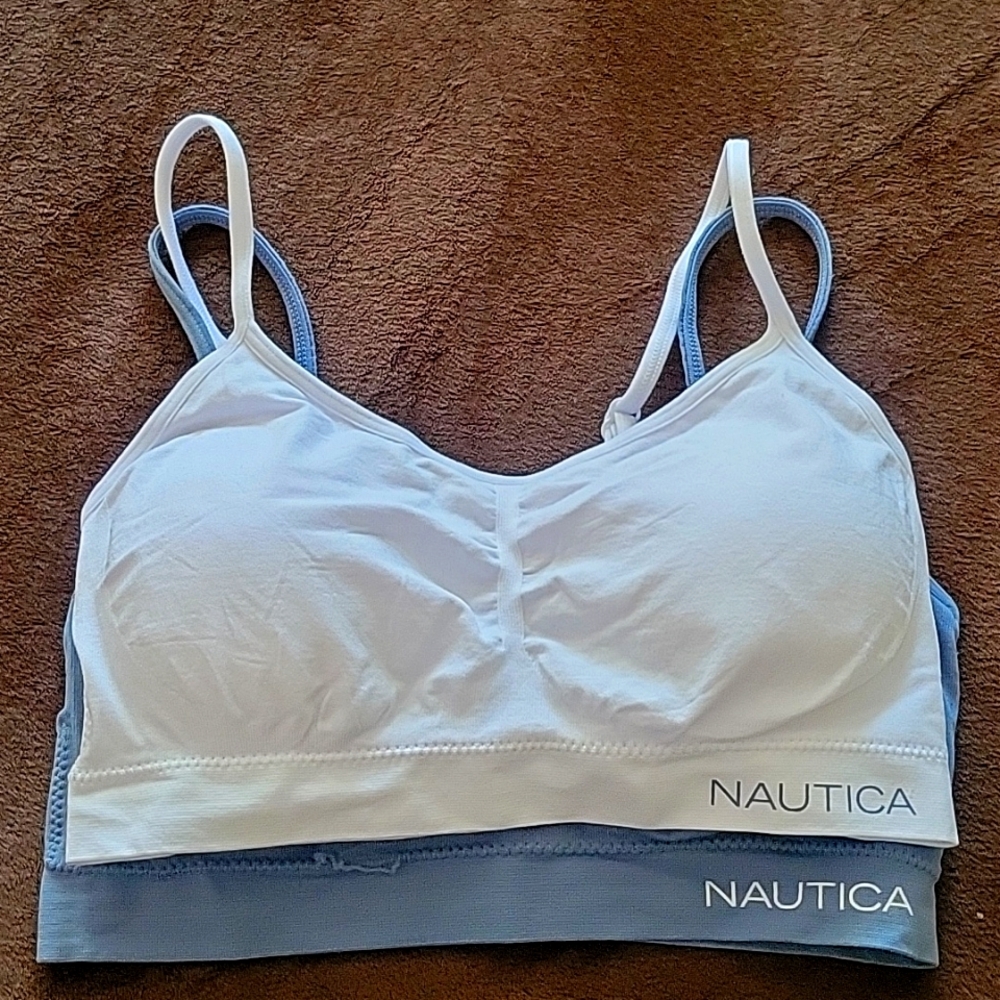 NWOT NAUTICA Intimates Sports Bra 2 Pack White & Blue